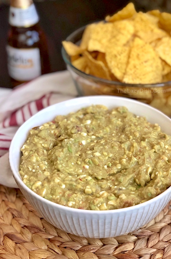 The best 3 ingredient party dip made with avocado, salsa, cottage cheese and garlic. The best quick and easy party appetizer! Serve cold with tortilla chips and watch it disappear. A real crowd pleaser for parties.