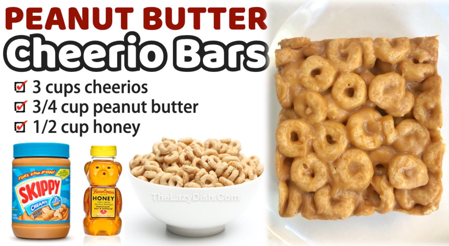 3 Ingredient Peanut Butter Cheerio Bars - The Lazy Dish