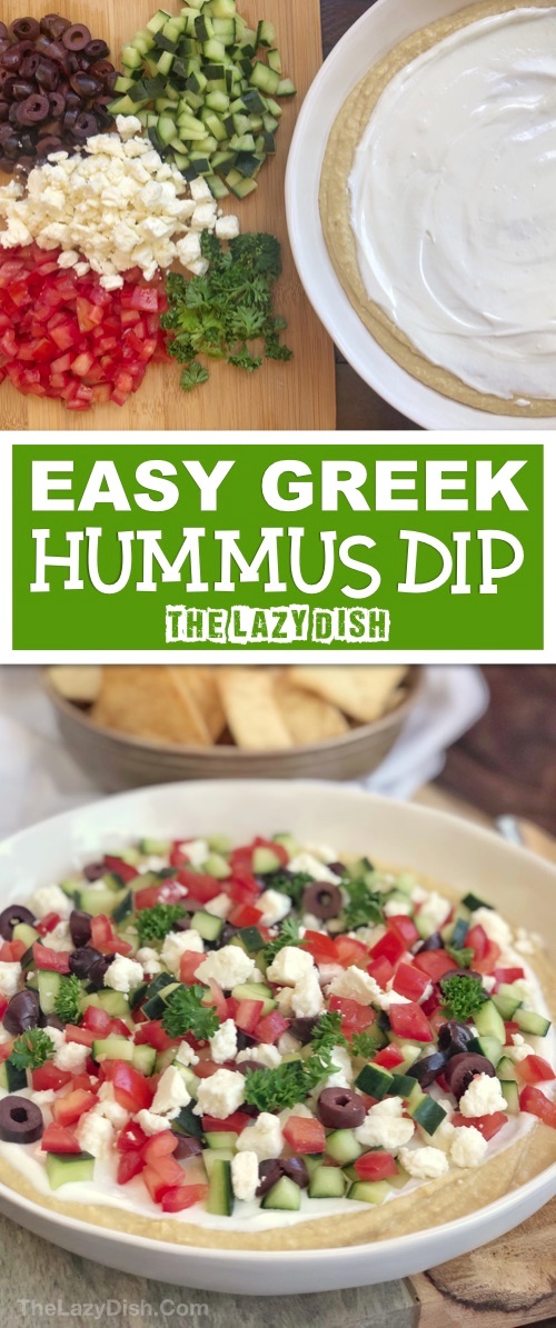 7 Layer Greek Hummus Dip - The Lazy Dish