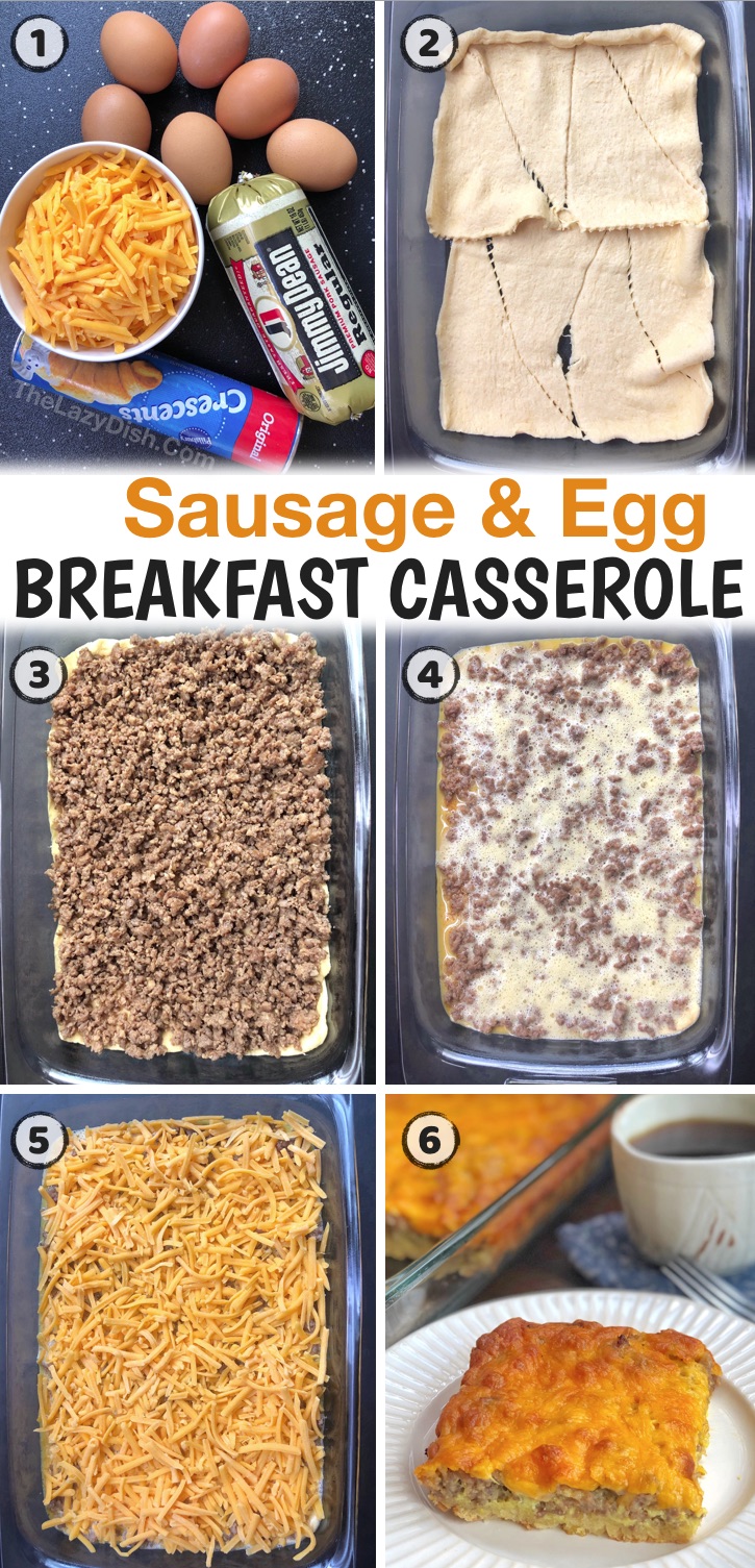 Looking for easy breakfast ideas with eggs? You can't go wrong with a breakfast casserole! Especially this cheesy sausage casserole made with just 4 ingredients including breakfast sausage and Pillsbury crescent rolls. It's perfect for family gatherings or anytime you have a crowd for breakfast. I serve it every year over the holidays and for special occasions like birthdays. It's so simple and cheap to make with just a few ingredients. My entire family loves it, including my picky kids!