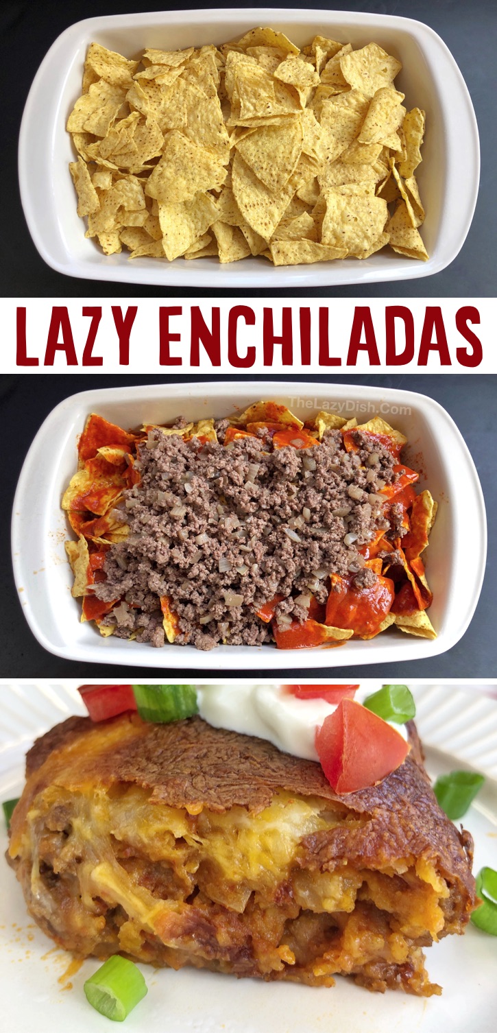 Easy Ground Beef Enchilada Family Dinner Casserole - If you’re looking for quick, easy and yummy dinner ideas, your search ends here! This enchilada casserole is a whole lot of fun to make for the family, and even your picky eaters will dig in. There’s something so exciting to me about all of these simple ingredients mixed up together and then baked to perfection. It may look like a mess, but it tastes just like enchiladas! This easy family dinner recipe definitely feeds a crowd. It’s perfect for large families, but it's just as good leftover.