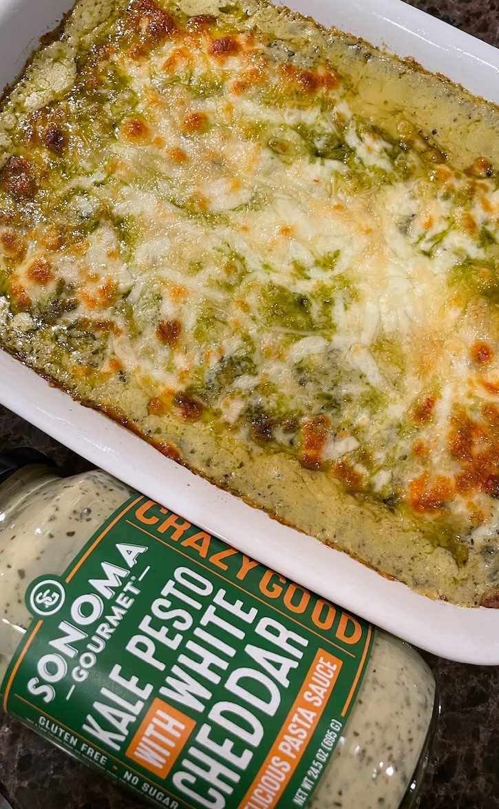 Lazy Lasagna Recipe made with Kale Pesto & White Cheddar Sauce from Costco. This easy dinner recipe is a hit with my picky family. 