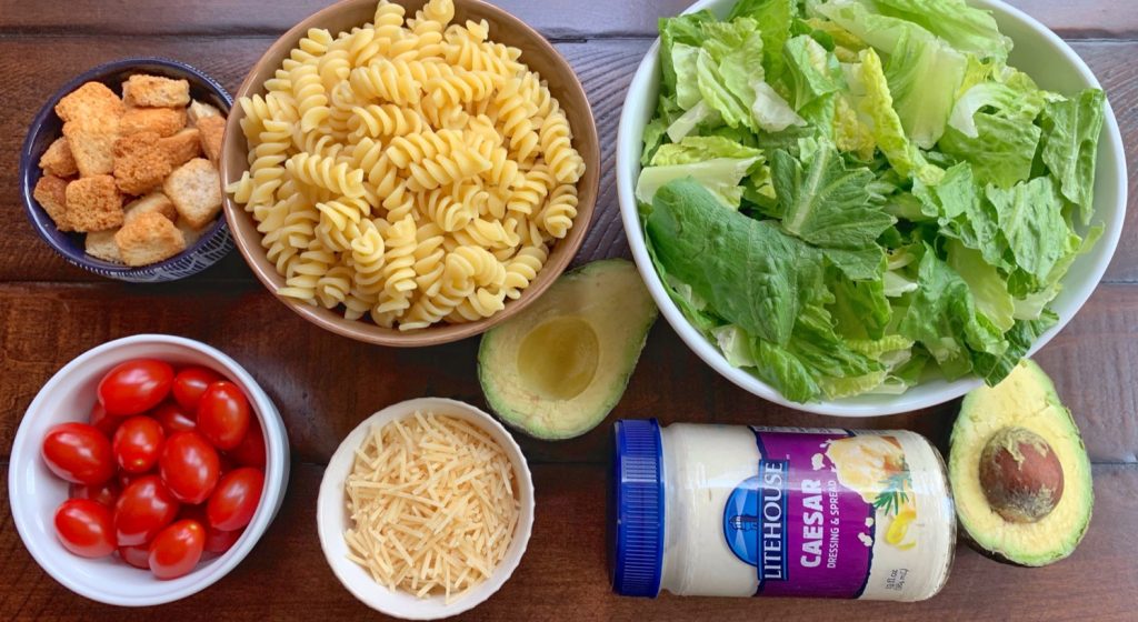 Pasta & Avocado Caesar Salad (Vegetarian Dinner Idea)