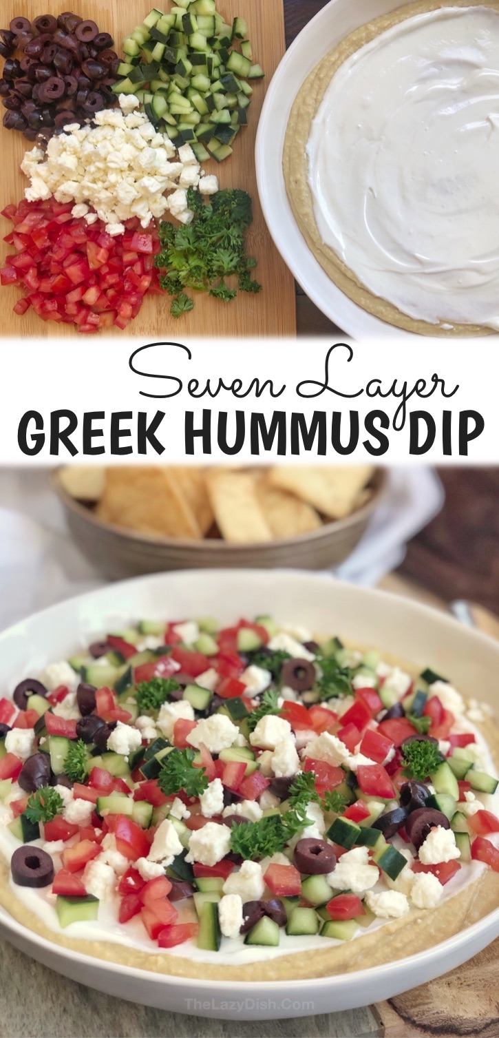 This super easy appetizer is my favorite recipe to throw together last minute! Who doesn’t love a cold make ahead party dip that is suitable for just about every occasion? It’s super quick and easy to make! The only sort-of difficult part is chopping up the fresh veggies and herbs (5 minutes), but that can be done the day before if you’re that short on time. Delicious AND healthy don’t always go together in the same sentence, but this simple party dip is the exception. Serve with pita chips!