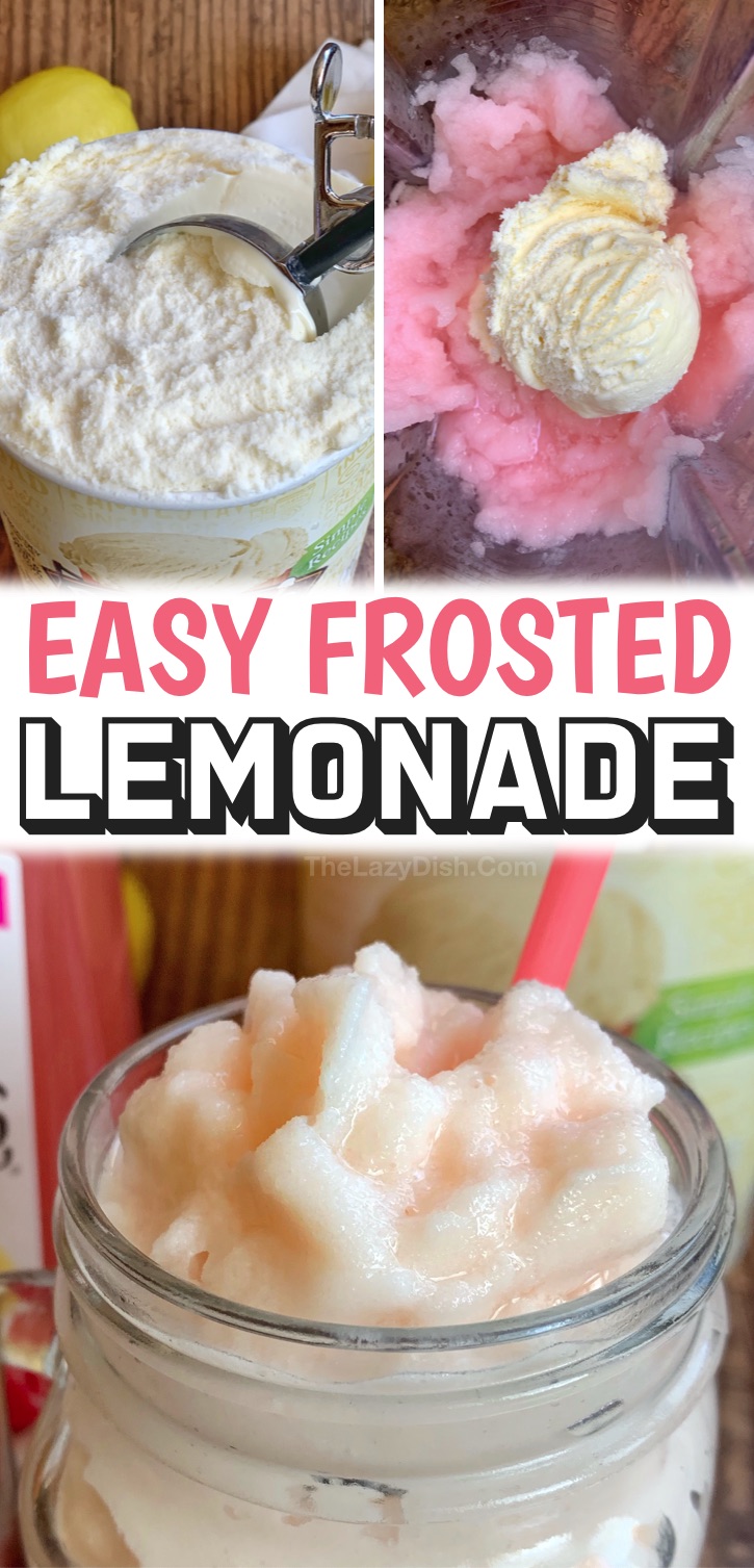 Just 3 ingredients to make the best cold and frosty lemonade! My kids love the simple blend of ice cream with lemonade and ice. So refreshing! These easy cold treats are perfect for summer time by the pool. Easy enough for kids to make themselves! My teenagers make them whenever they have friends over. Use any lemonade or even juice flavor that you'd like such as raspberry or even watermelon. You can also add frozen fruit. So yummy. If you're looking for quick and easy desserts, try these!