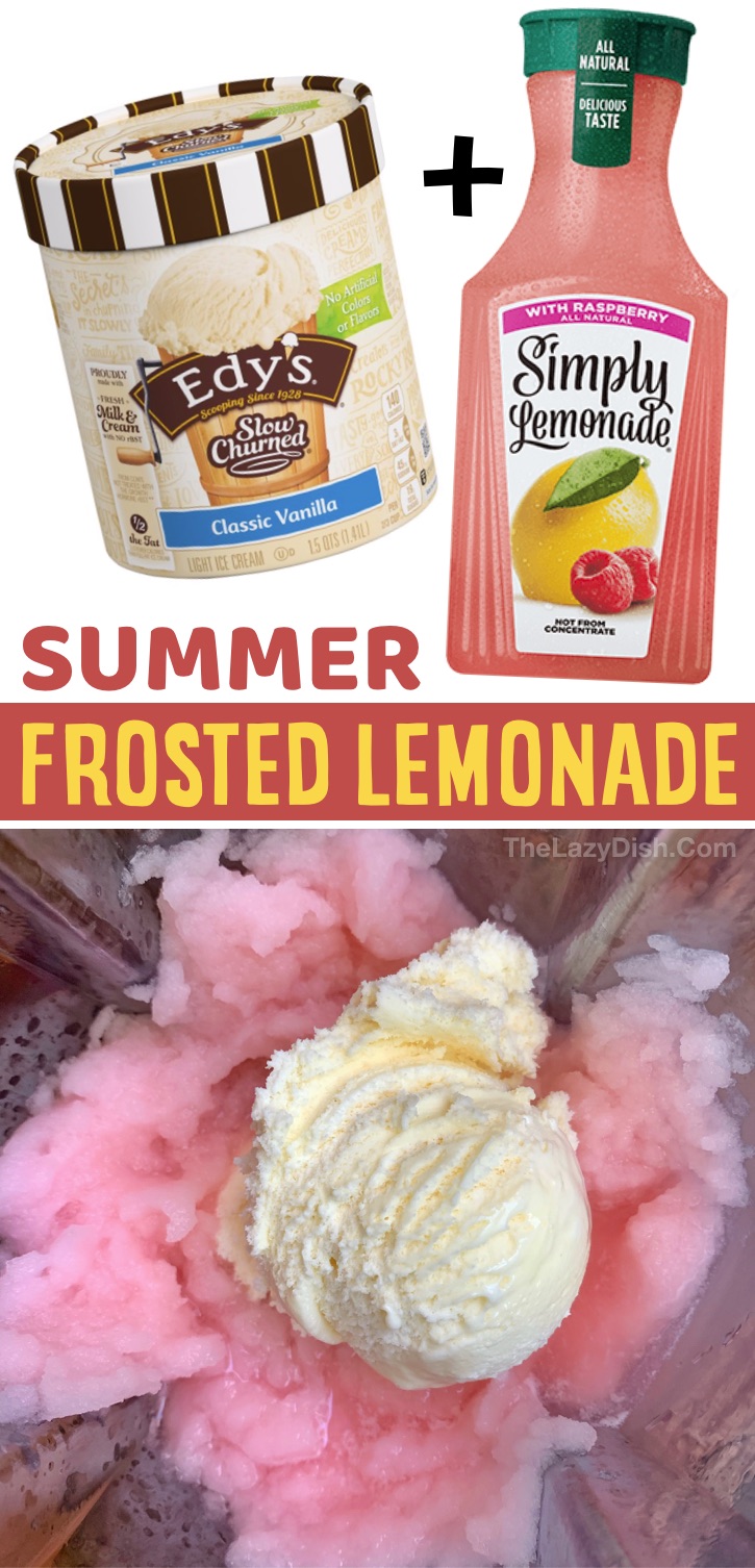 A Super Quick & Easy Slushy Dessert made with just 3 ingredients! Nothing says summer more than lemonade and ice cream, and these 2 simple ingredients are even better when mixed together with a little ice in the blender! Use any flavor of lemonade or limeade that you’d like to mix it up a bit, although classic lemonade is probably my favorite because it reminds me of the Chick-fil-A frosted lemonade. Kids love these cold treats! Perfect for by the pool this summer, and so easy to make. 