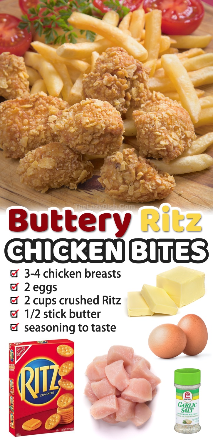 If you're looking for the best homemade baked chicken nuggets recipe, you've got to try this buttery Ritz cracker recipe! Super easy to make compared to most recipes and no frying and no oil! Really simple to make in a baking dish in your oven. My picky kids love them. Serve with a delicious dipping sauce as a snack, or with a salad or side of veggies to make a complete meal. Great for school nights! Much better than anything you'd get at a fast food restaurant. 