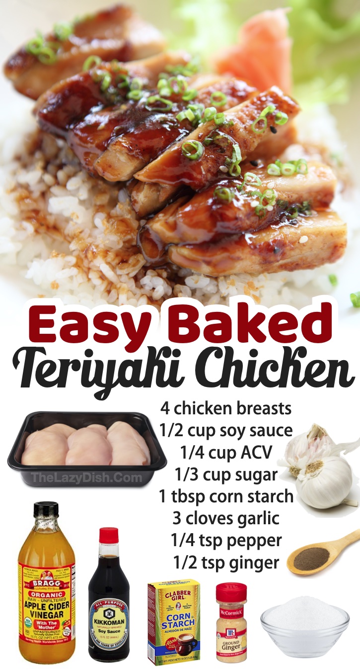 A quick & easy oven baked chicken breast dinner recipe for your family! Even my picky eaters gobble it up. This amazing sweet and salty chicken is perfect for busy weeknight meals. You can also use this homemade teriyaki sauce for salmon, grilled chicken, drumsticks, wings, strips, frozen chicken tenders, and more. My kids request this recipe all of the time!
