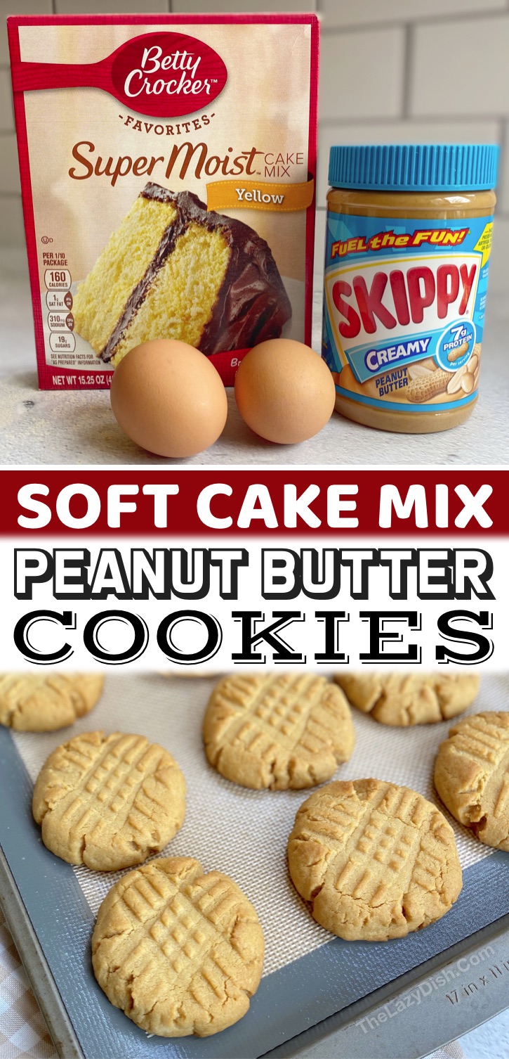 Easy Cake Mix Desserts | These soft and chewy peanut butter cookies are the best! Plus they are so simple to make thanks to a box of Betty Crocker yellow cake mix. Heck, you could even make them with chocolate cake mix! Either way, they are one of my family's favorite last minute desserts. So yummy served warm with a cold glass of milk. My kids love making these cake mix cookies. They only require a few cheap ingredients, and are the best soft textured peanut butter cookies. 