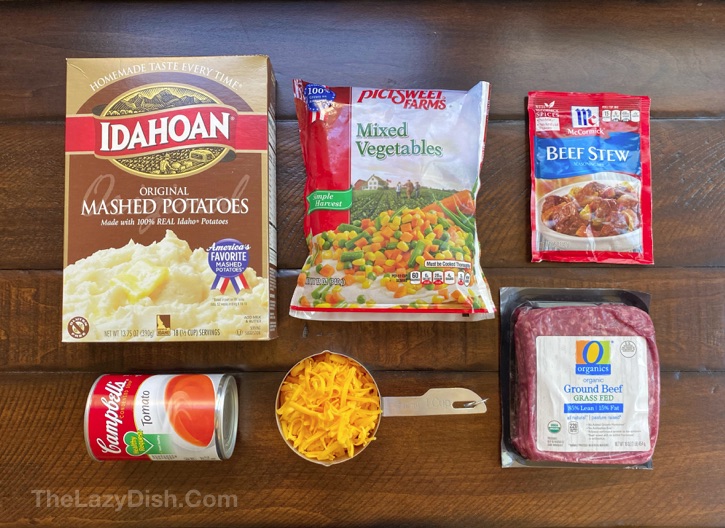 Ingredients for quick and easy shepherd's pie recipe.
