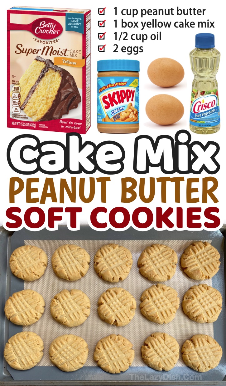 Cake Mix Cookies | Not only are these homemade peanut butter cookies super quick and easy to make, they are really soft and delicious thanks to a simple box of yellow cake mix. I’ve been making my cookies like this for years, so I thought I’d go ahead and share the secret to making the softest peanut butter cookies, ever. If you're looking for simple desserts to make, these only require a few basic pantry staples. My kids love them!