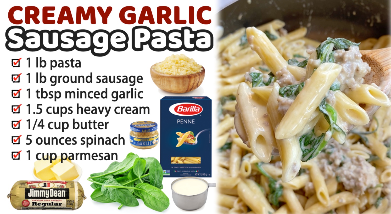 20 Minute Creamy Garlic & Sausage Pasta