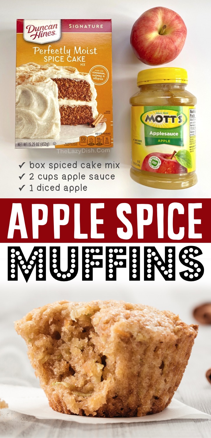 These yummy apple muffins are made with just a few ingredients including boxed spice cake mix, apple sauce and a diced apple (could also add pecans or walnuts for crunch). So quick and easy to make! Don't let that fool you, they are incredibly moist and delicious. The perfect little sweet snack or breakfast idea for fall. My family loves them! Serve with butter or cream cheese. Your kids will enjoy making them with you, in fact they are easy enough for older kids and teens to make themselves. 