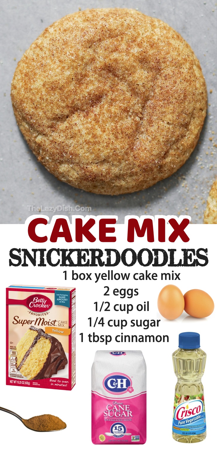 If you're looking for quick and easy homemade desserts to make, you've got to try cake mix snickerdoodle cookies! These snickerdoodles are my favorite, covered in a big dose of cinnamon and sugar. My kids love them, and they are easy enough for older kids and teens to even make themselves. They turn out really soft!! A fun baking idea for lazy Sundays at home when you want something sweet to eat. Whenever my kids are bored, I suggest making cookies together. This is their favorite recipe!
