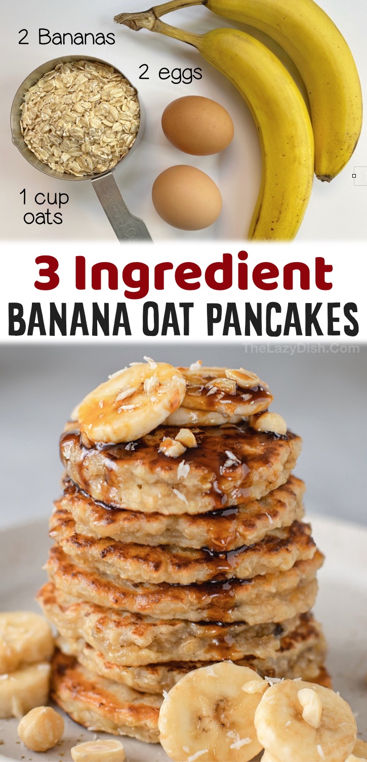 Nobody wants to spend a lot of time preparing breakfast, but when you're trying to eat healthy, it's incredibly hard to find quick and easy breakfast recipes for busy mornings. Until now! These banana oat pancakes are made with just 3 ingredients: bananas, oats and eggs. They are family and kid friendly! Even though they are a super clean eating and simple recipe, they are actually delicious. Even my picky eaters love them! These dense and filling pancakes are packed full of fiber and protein
