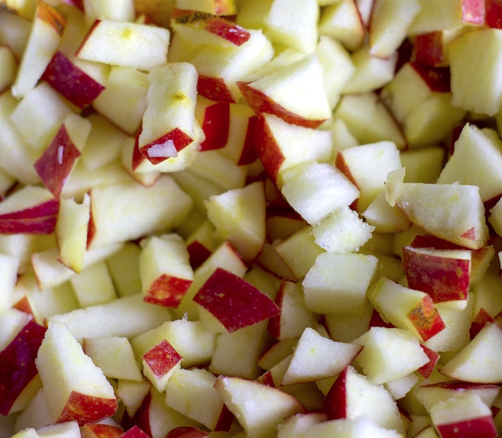 Diced apples for the best 3 ingredient apple muffins!