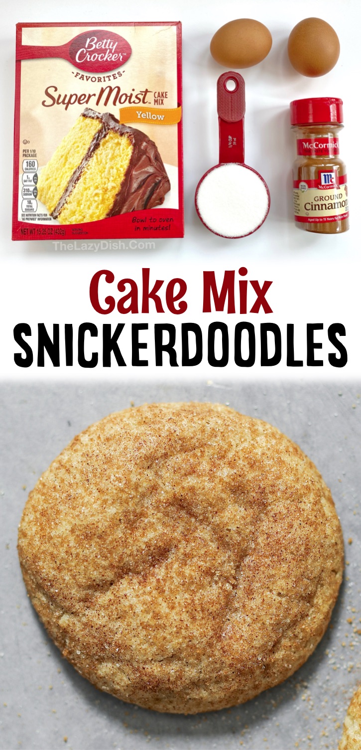Quick and easy cookie recipe made with yellow cake mix! These snickerdoodle cookies are super soft and yummy. They're perfect for the holidays, especially Christmas. Everyone loves them! A real crowd pleaser. Great for cookie exchanges, too. These cinnamon sugar cookies are made with just a few cheap ingredients and they are always a hit for parties and family gatherings!