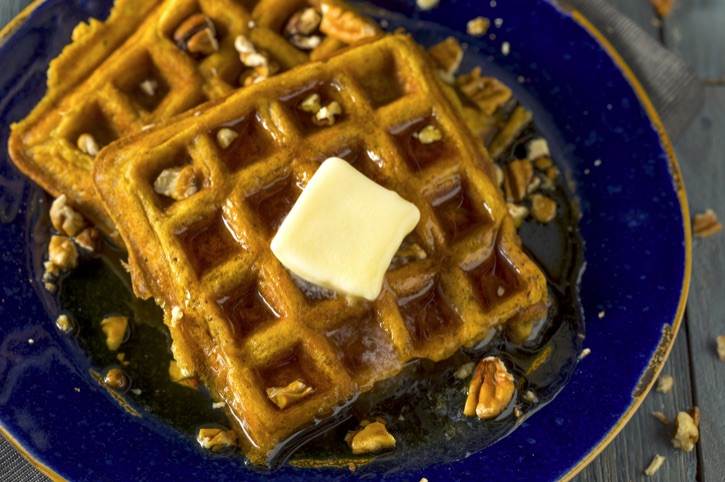 Looking for sweet fall breakfast ideas? Try these Quick and Easy Pumpkin Waffles Made With Bisquick Pancake Mix and Canned Pumpkin