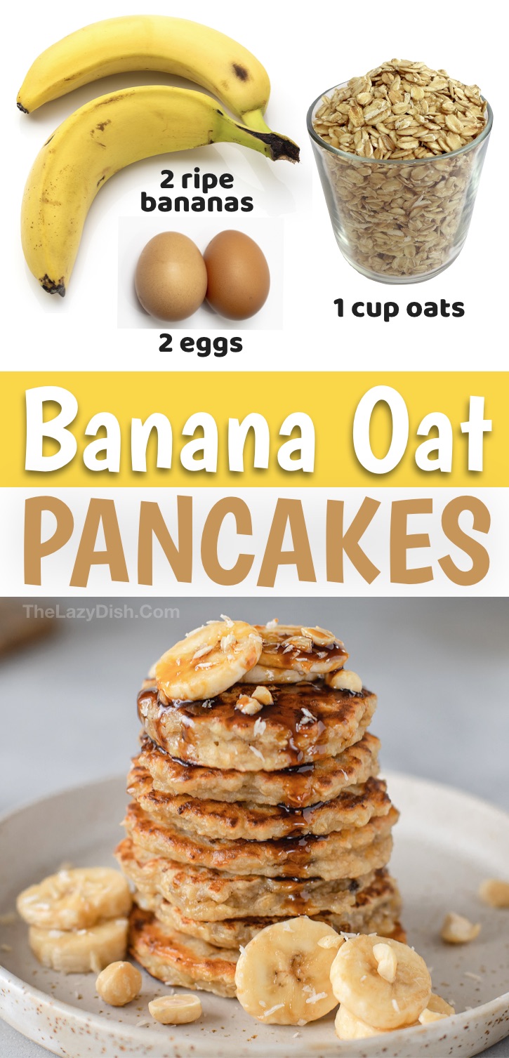 This quick and easy breakfast recipe is not only healthy, it's really yummy! If you’re on the hunt for simple clean eating breakfast recipes, you and your kids are going to love this 3 ingredient banana oat pancakes recipe. They're made with just a few ingredients plus the optional vanilla, cinnamon and mix-ins of your choice. They're vegetarian, flourless, sugar-free, low calorie and super easy to make. What more could you ask for, especially on busy mornings? Your family is going to love them!