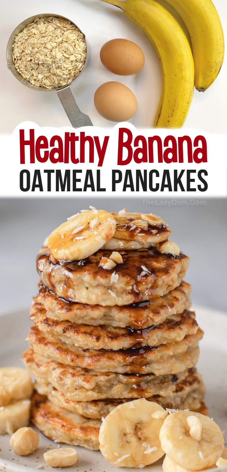 These clean eating pancakes are so easy to make with just 3 ingredients: oats, bananas and eggs! A really simple breakfast idea that can be customized to your liking with the mix-ins of your choice. Even your picky kids and toddlers will love these breakfast pancakes! Quick to make on busy mornings. If you're looing for healthy breakfast ideas, these yummy pancakes are incredibly satisfying for such few ingredients. Packed full of fiber, protein and potassium. Fun to make, too!