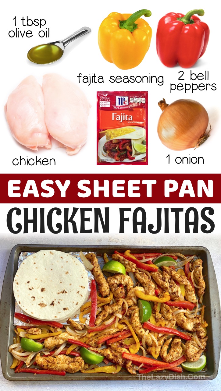 How To Make Chicken Fajitas In The Oven | If you’re looking for quick and easy chicken dinner recipes for your family, this sheet pan meal is so simple to make and a total hit with my family! Who needs a grill when you can cook the chicken, bell peppers and onions to the perfect tenderness on a single sheet pan in the oven in less than 20 minutes? Although my kids and husband enjoy this fajita chicken in warm tortillas, this can also be made healthy and low carb served over a bed of lettuce.