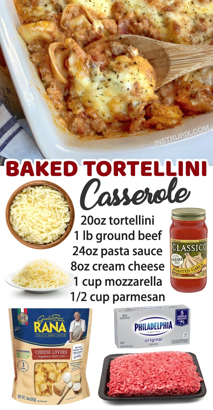 Cheesy Baked Tortellini Casserole With Meat Sauce | A family favorite dinner recipe! You can