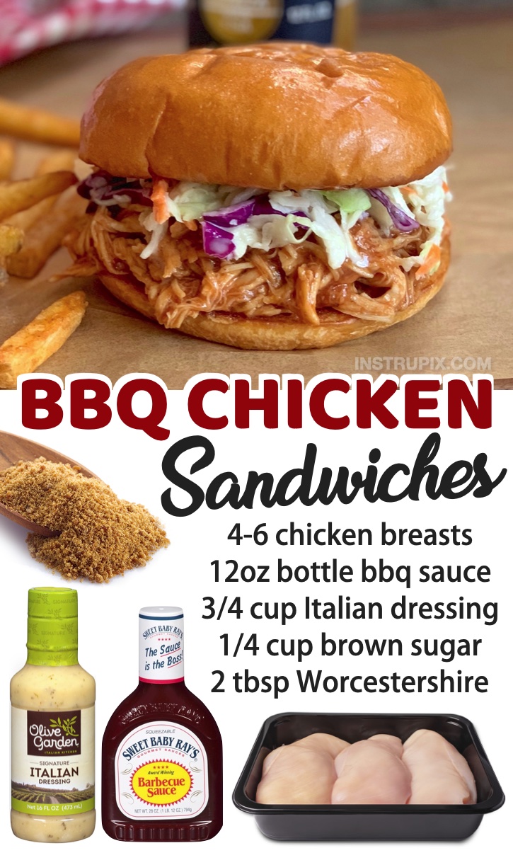Crockpot Shredded BBQ Chicken Sandwiches | A super easy slow cooker dinner recipe! My family loves all of the meals. I