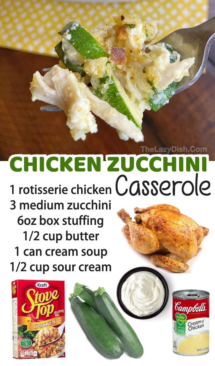 Rotisserie Chicken & Zucchini Casserole | Do you have picky kids? They are going to love this roundup of quick and easy dinner recipes! Everything from healthy chicken and beef to simple comfort foods. Great budget friendly dinner ideas for your family!