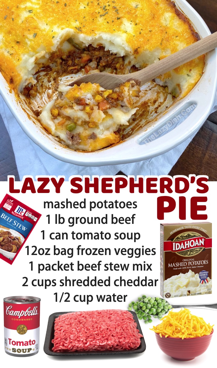 Lazy Shepherd's Pie (Made With Ground Beef) | If you're on the hunt for quick and easy dinner recipes for your family, even your picky kids are going to love this casserole! It's loaded with everything you need including protein, veggies and carbs. You will also find a long list of other meals here for busy moms and dads. This one feeds a large family! 