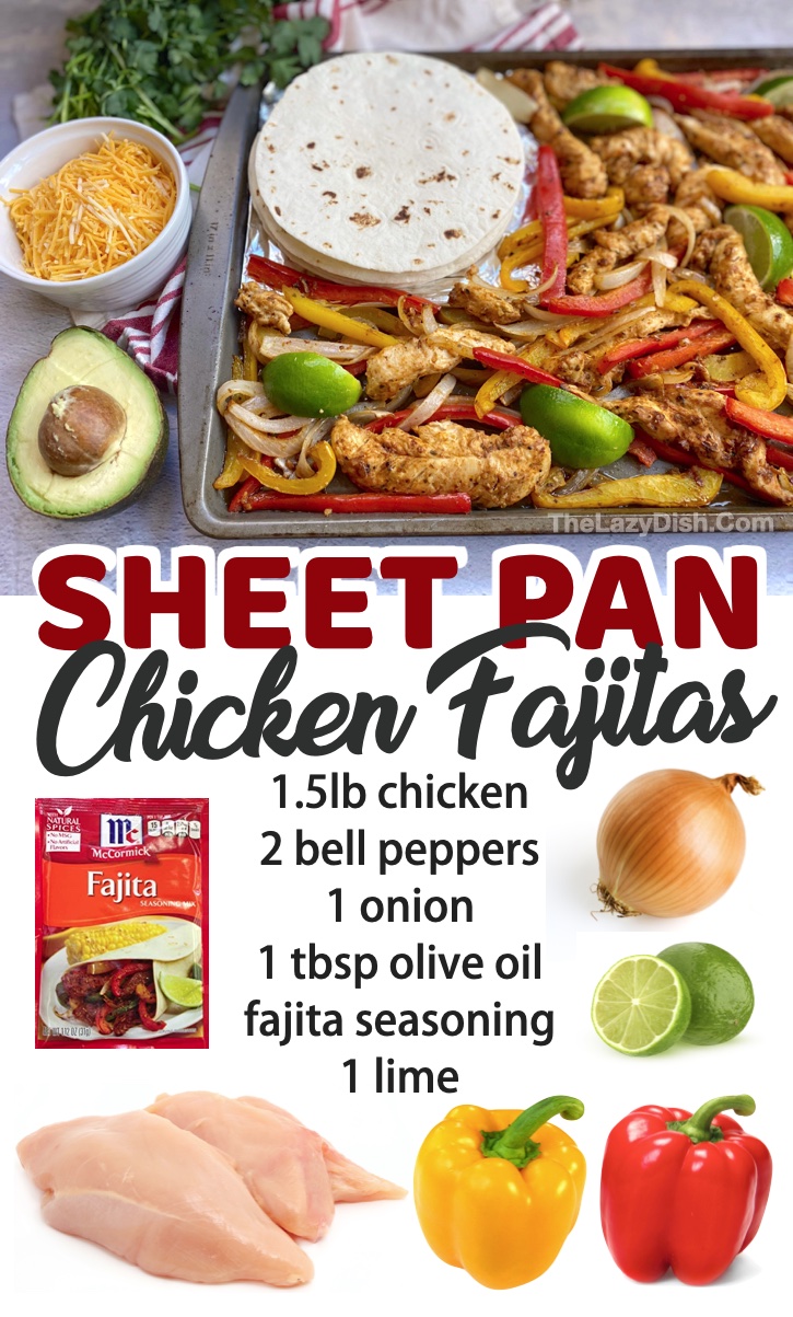 Sheet Pan Oven Baked Chicken Fajitas -- I'm always on the hunt for quick and easy dinner recipes for my family, and these chicken fajitas are a hit with my kids! You're going to love this roundup of simple weeknight meals for your picky eaters. Everything from healthy dinners to comfort foods. Great for meal planning!