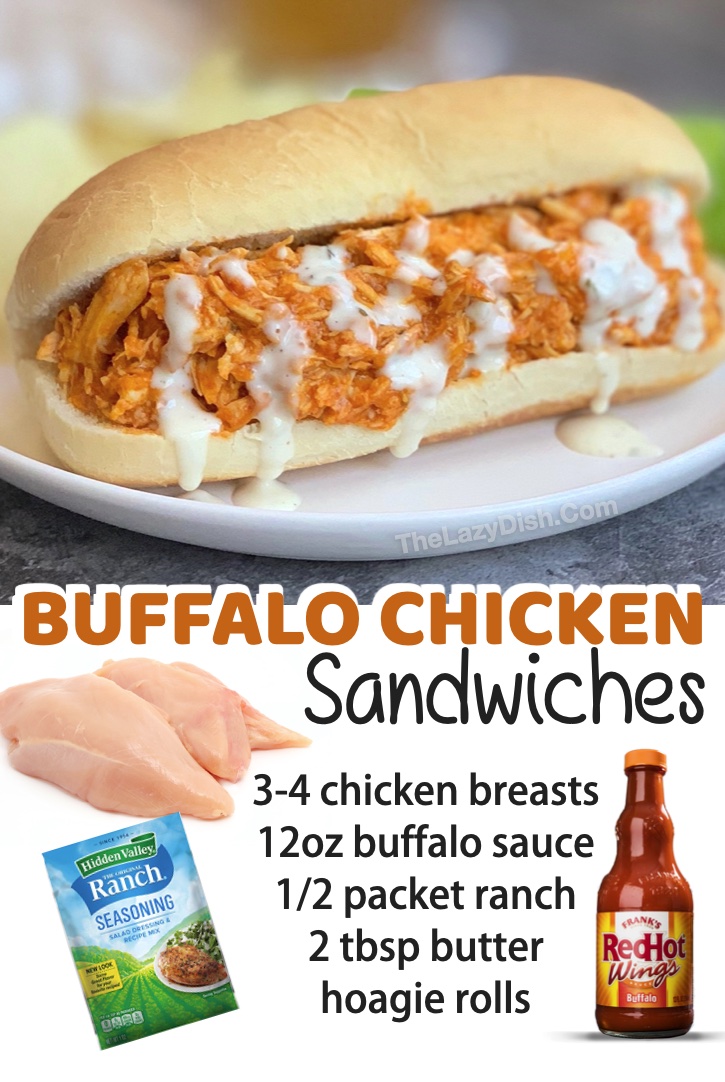 Slow Cooker Buffalo Chicken Sandwiches | A super easy crockpot meal! Great for lunches and dinners, and they are effortless to make. My family loves them! Just a few simple ingredients and you've got some serious comfort food.