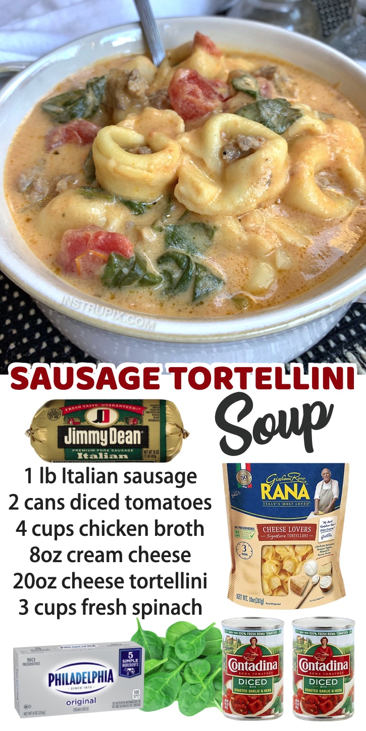 Crockpot Creamy Sausage & Tortellini Soup | A super comforting meal for your family! If you're looking for quick and easy dinner recipes, this cheesy pasta soup is a family favorite! So flavorful and delicious. I'm always looking for easy and cheap dinner recipes, and this one fits the bill quite nicely. 