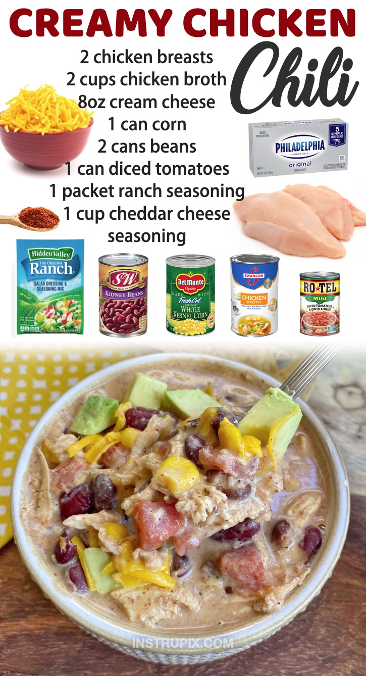 Creamy Chicken Chili | A great chicken recipe for the cold winter months! If you're on the hunt for easy chicken dinner recipes, here is a list of my best reviewed recipes! Everything from comforting crockpot meals to healthy baked chicken breast recipes. Even your picky eaters will love these delicious dinners!