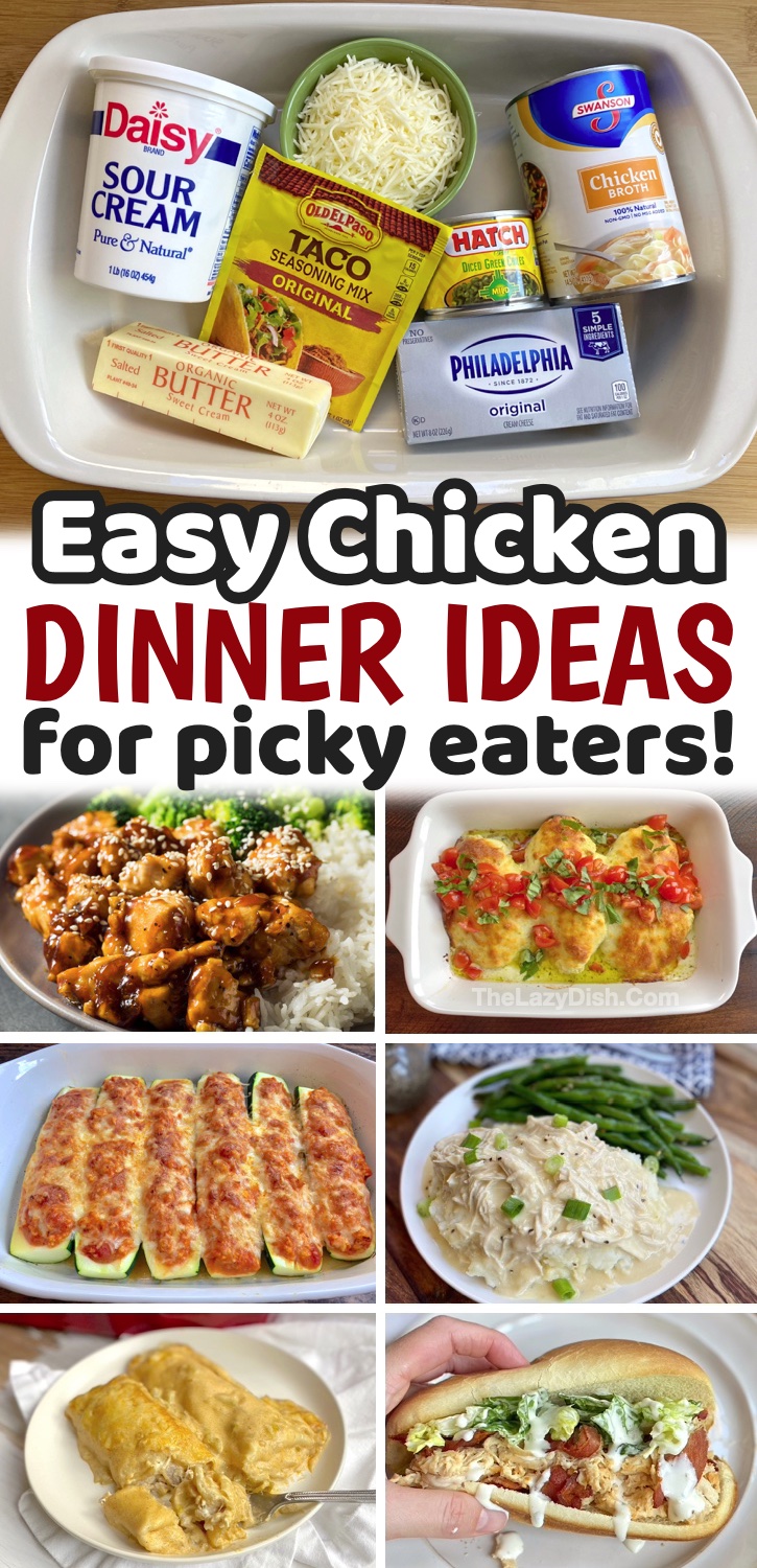 Easy Chicken Dinner Recipes | A list of chicken dinner ideas your entire family will love, including your picky eaters! I’m always looking for simple meals to make my family on busy weeknights, and chicken is one of the easiest meats to cook. It's great baked, made in a slow cooker, or mixed into a casserole. There's are so many creative and delicious ways to make it! These recipes are all simple to make with just a few basic ingredients. Perfect for busy moms on a budget!
