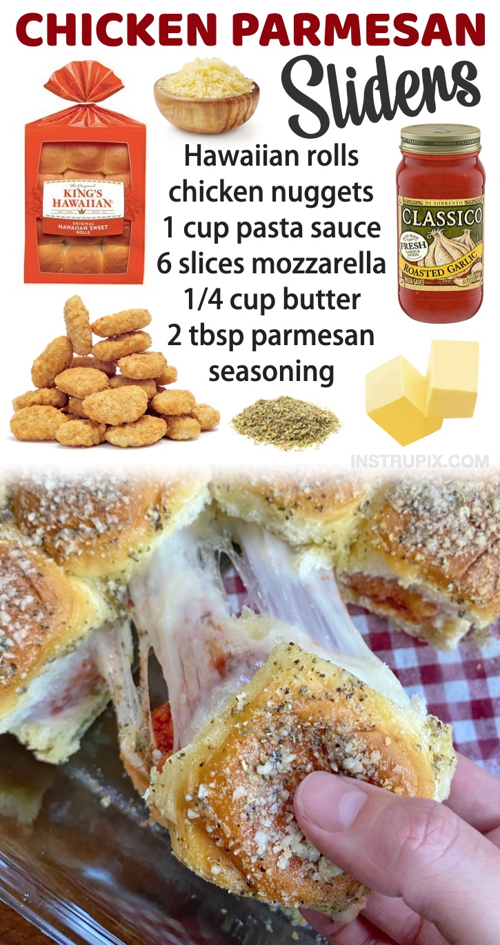 Chicken Parmesan Sliders | If you are tired of your picky eaters complaining about dinner, you've got to check out this list of chicken dinner ideas for your kids! They are all cheap and made with just a few basic ingredients. Everything from casseroles and baked chicken to delicious sandwiches. 