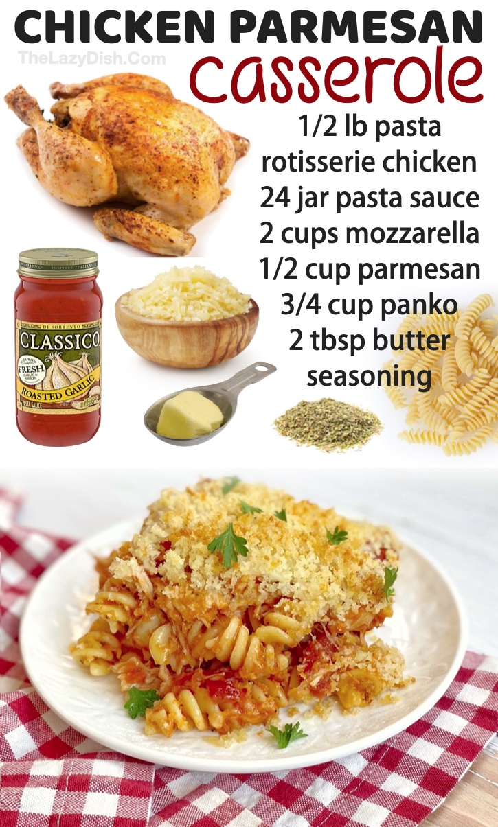 Chicken Parmesan Casserole (With Pasta) | The best chicken dinner recipes for your picky eaters! My family loves all of these quick and easy meals made with everything from rotisserie chicken to chicken breasts. Chicken is so easy to cook, so it's a staple in my house especially on busy weeknights when I'm too tired and lazy to spend all night in the kitchen cooking.