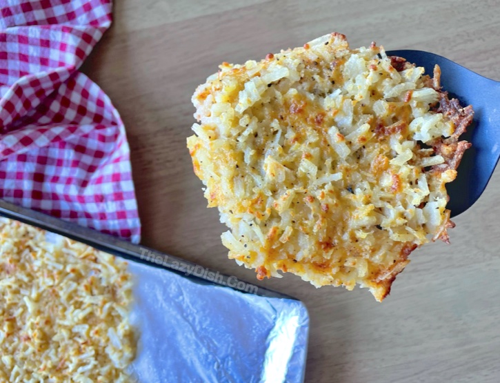 The Best Crispy Frozen Hash Browns -- My favorite cooking hack! Make frozen shredded hash browns on a sheet pan in your oven. This is the best easy way to make them crispy. Great for feeding a crowd at breakfast time!