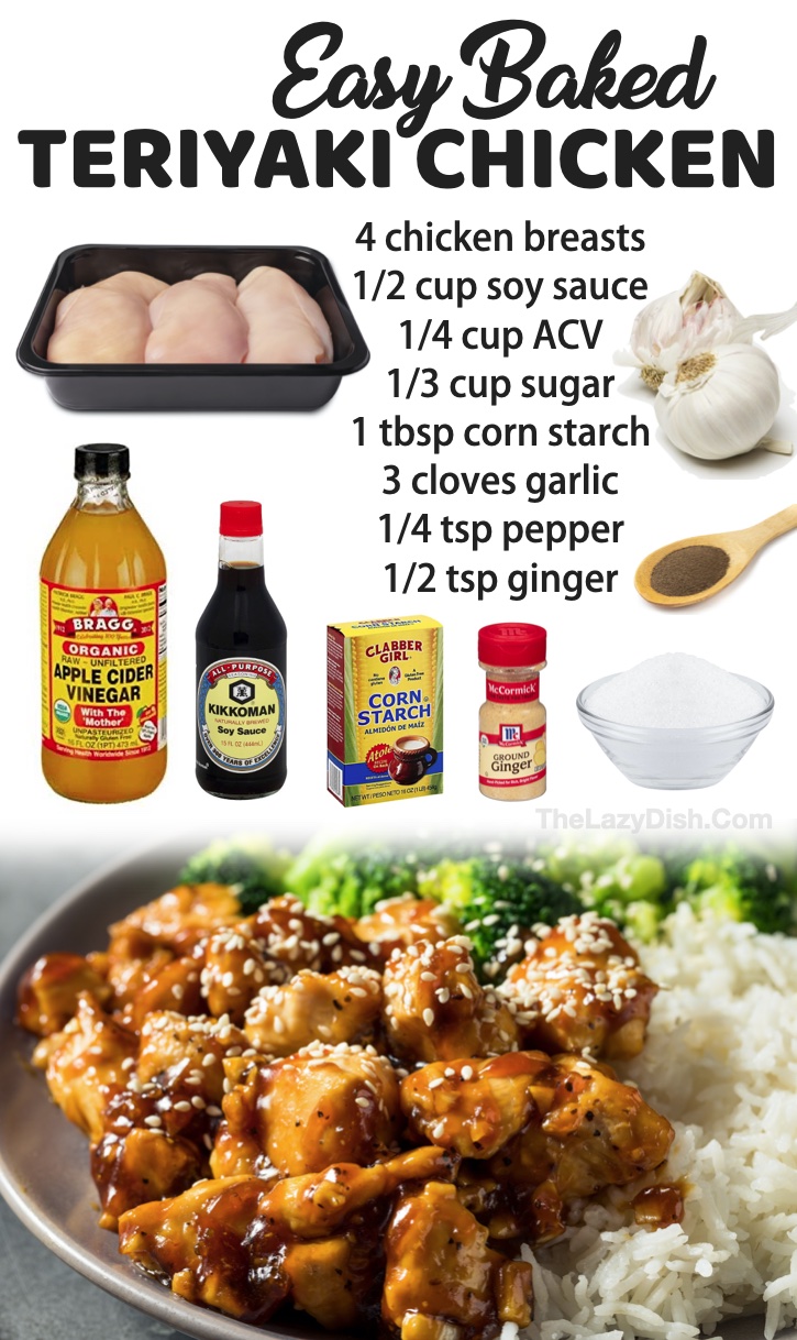 Easy Baked Teriyaki Chicken | Quick and easy to make chicken dinner recipes made with just a few ingredients! These simple recipes are great for busy moms and dads on a budget. Everything from oven baked chicken breasts to rotisserie chicken casseroles.