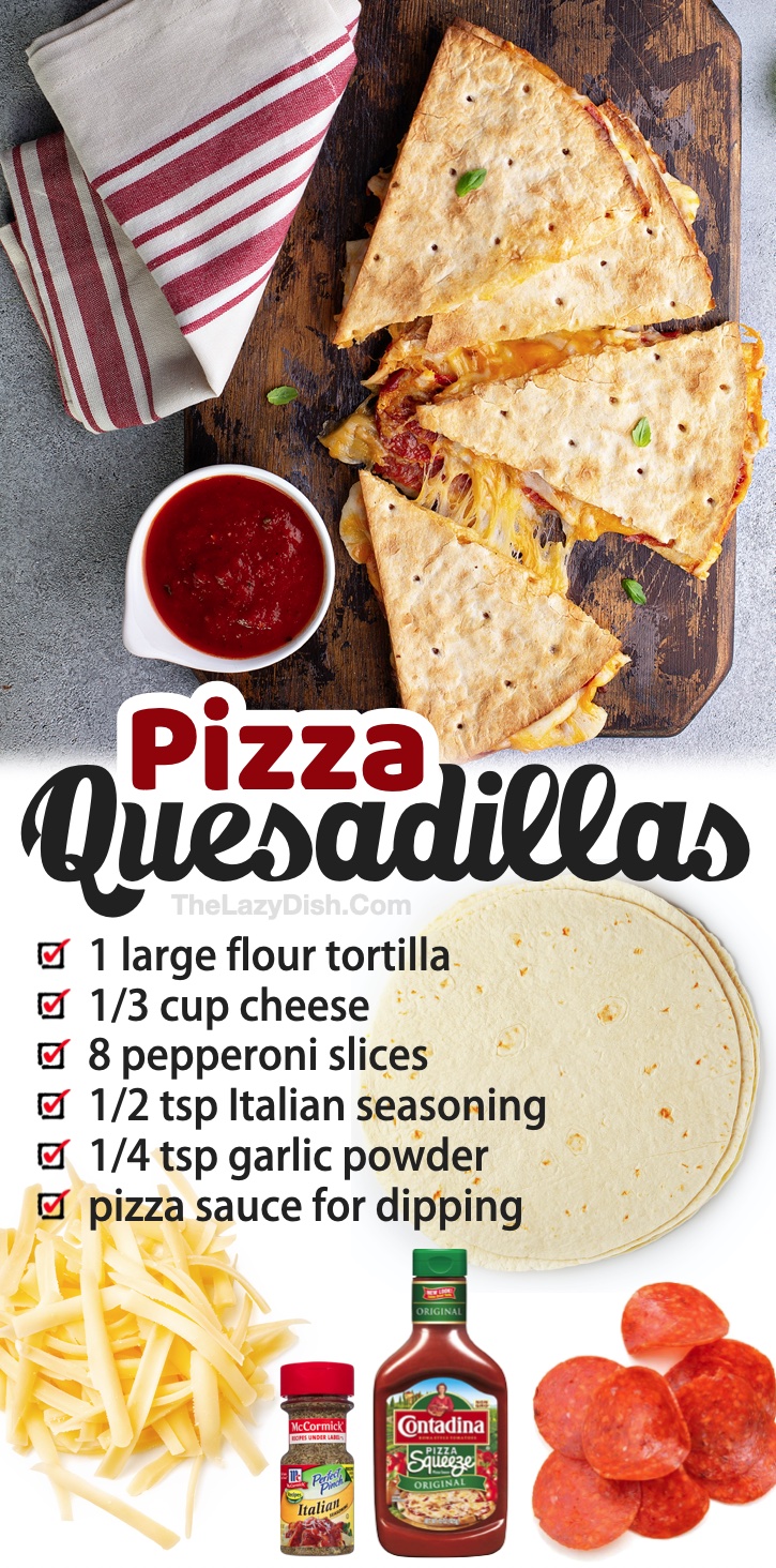 Pepperoni Pizza Quesadillas | Do you have picky eaters at home? You've got to try these quick and easy pizzadillas for dinner! They make for the best simple and cheap weeknight meals for your family. They are super fun to make with just a few ingredients, plus you can customize them to your liking with other pizza toppings. A great last minute budget friendly dinner recipe for when you're tired and lazy. 