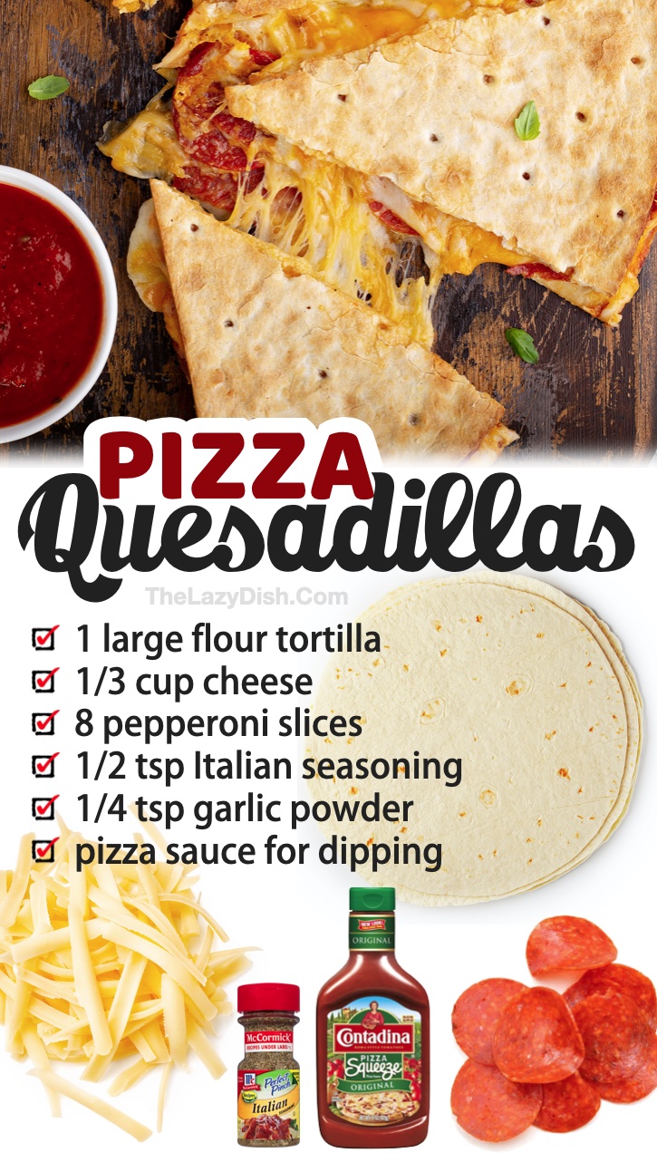 If you're looking for quick, easy, and cheap dinner or lunch recipes to make your picky kids, you've got to try these pizza quesadillas! They are a breeze to throw together and only require a few ingredients: tortillas, cheese, pepperoni, seasoning, and pizza sauce for dipping. I make these all the time when my kids have friends over for sleepovers. Everyone loves them! They make for the best finger food for kids of all ages. Adults love them, too! Who doesn't love pizza? 