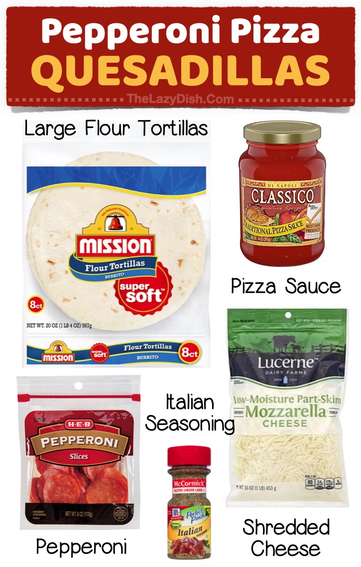 Pepperoni Pizza Quesadillas | A fun and easy dinner recipe for picky kids! Here is a list of meals you can literally slap together in a few minutes. Fast and simple to make for busy school nights!