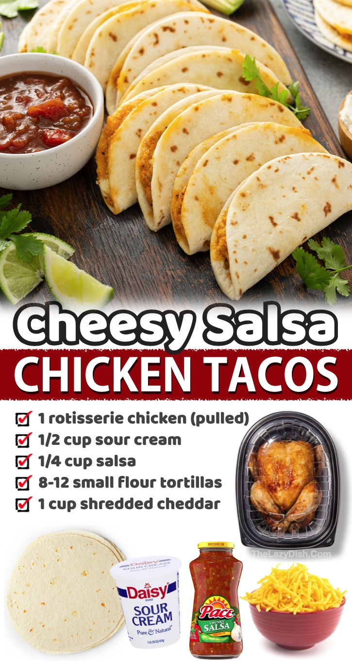 Cheesy Salsa Chicken Tacos | Trying to find quick and easy meals to make on a budget? Here is a list of 20 cheap dinners your entire family will love, including your kids. My teenagers love these simple oven baked tacos!