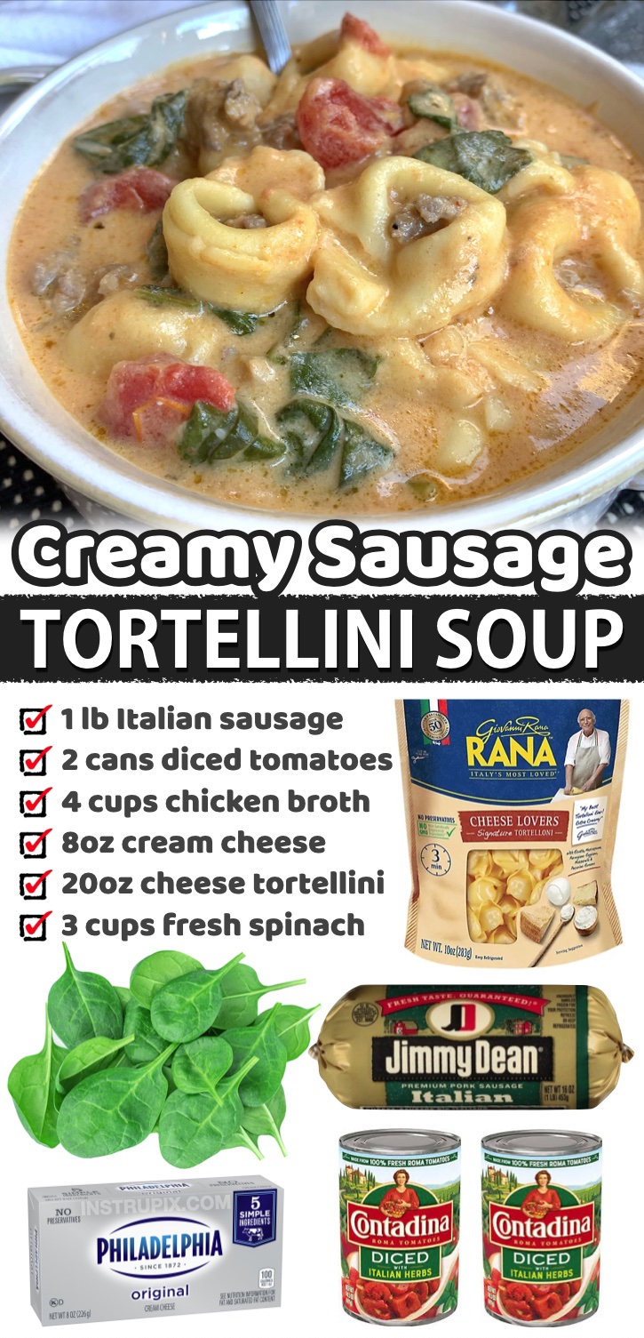 Creamy Sausage Tortellini Soup (Easy Crockpot Recipe) | Looking to meal prep for the week? Here's a list of quick, easy, and cheap dinner recipes for your picky family! My kids love all of these yummy meals. 