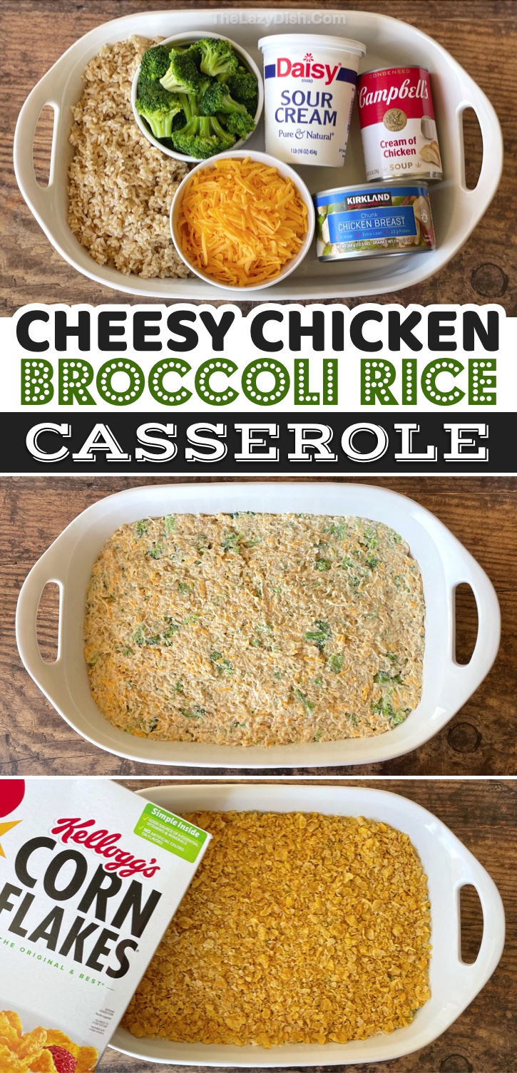Looking for quick and easy family dinner ideas? You've got to add this cheesy chicken broccoli rice casserole to your weekly rotation! My picky eaters love it. Plus, it's healthy, cheap, and made with just a few simple ingredients including canned chicken, brown rice, and frozen vegetables. 