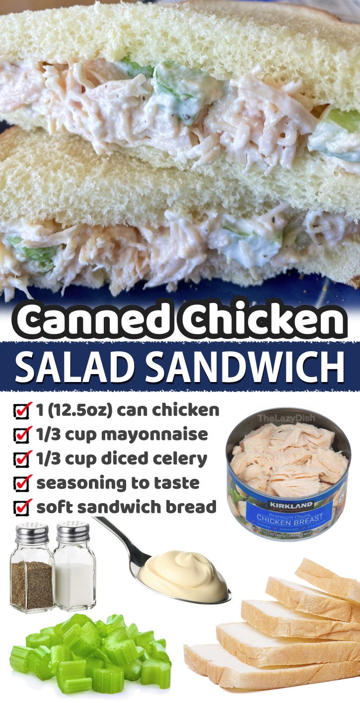 Quick & Easy Canned Chicken Salad Sandwiches | A great last minute lunch or dinner! If you're a lazy cook like me, you've got to add canned chicken to your pantry! I especially like the 12 ounce cans from Costco. They are cheap, delicious, and makes so many fun meals for your family on busy nights. 