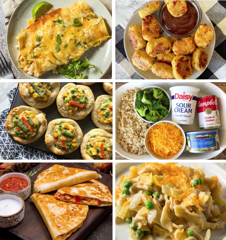 Are you looking for last minute dinner recipes for your family? I've become a huge fan of canned chicken from Costco! It makes so many budget meals! There are so many simple things to make with it from oven baked casseroles to enchiladas and more!
