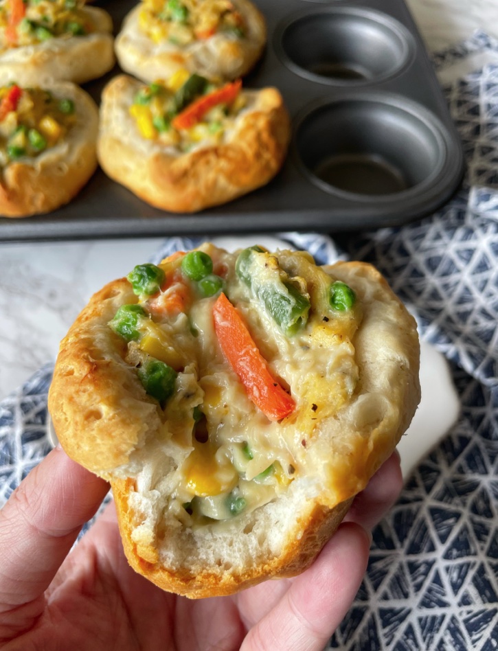 The Best EVER Mini Chicken Pot Pies (Easy to make with just a few ingredients!) I use Costco canned chicken and Pillsbury Biscuits. 