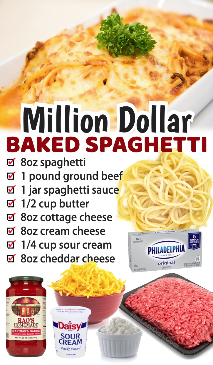 Million Dollar Baked Spaghetti Casserole | If you're looking for ground beef pasta dinner recipes, you can't go wrong with this amazing casserole! Simply add cream cheese and cottage cheese to the layers for the ultimate comfort food.