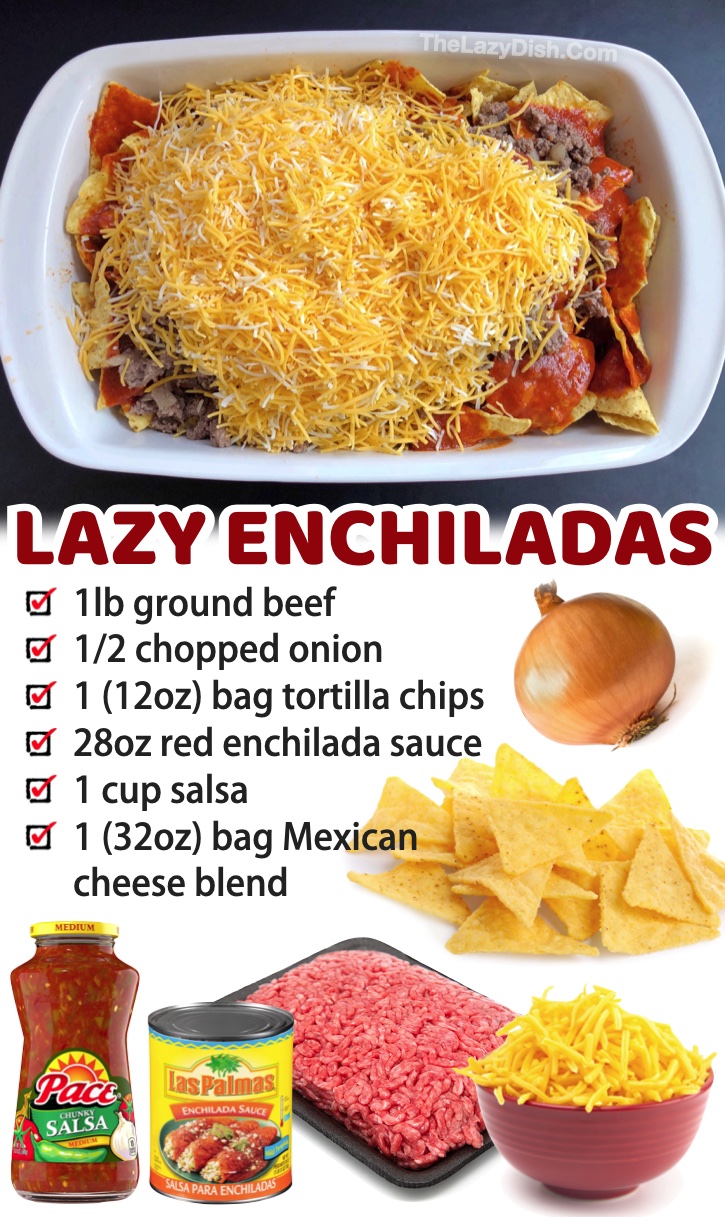 Lazy Day Enchiladas | You will be so surprised at how yummy this is! It's hard to believe you can make this popular Mexican dish with tortilla chips, right? But it tastes just like enchiladas, only it's much quicker and easier to make. Here is a list of awesome family dinners made with ground beef.