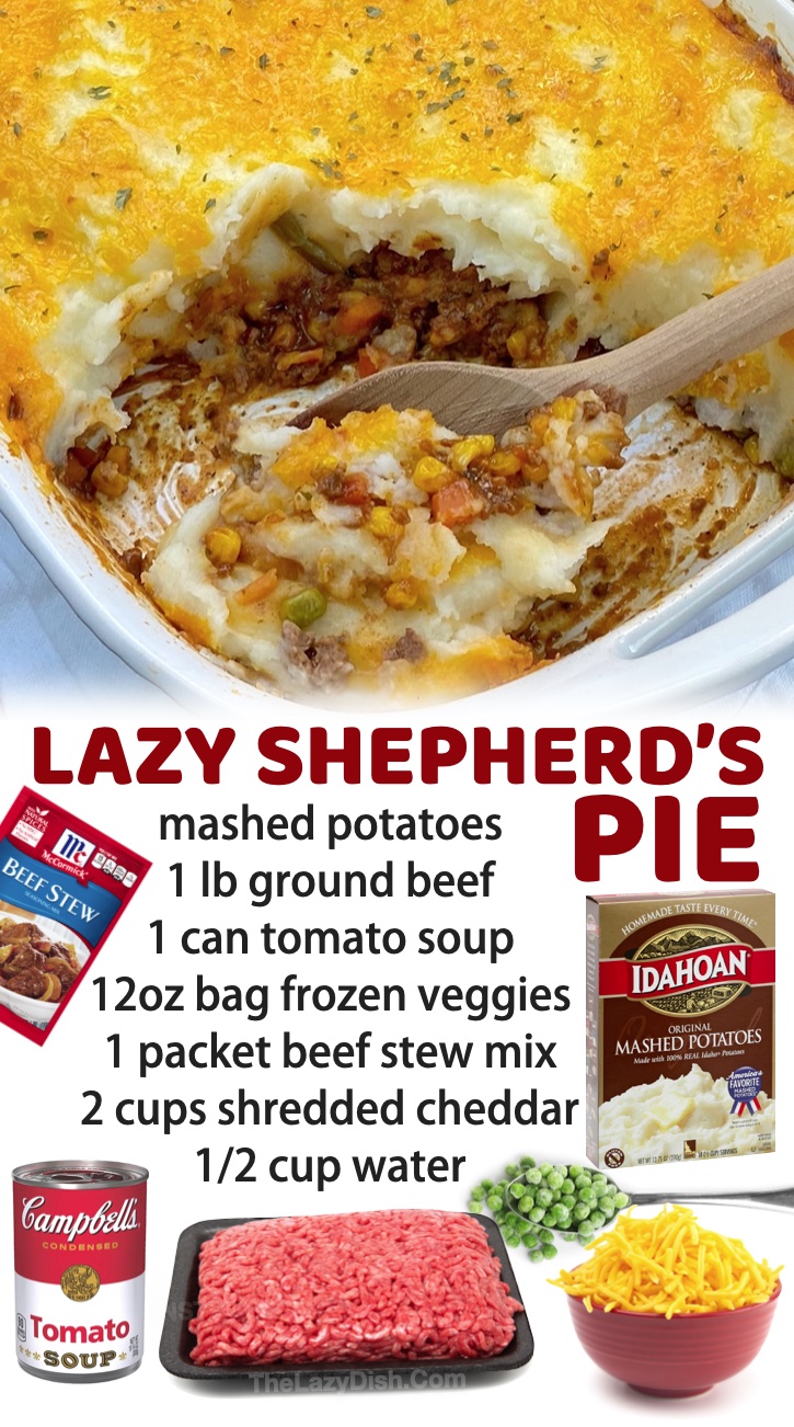 Lazy Shepherd's Pie | Quick and easy ground beef dinner recipes for your big family! Everything from casseroles and skillets to comforting pasta dishes and slow cooker meals.